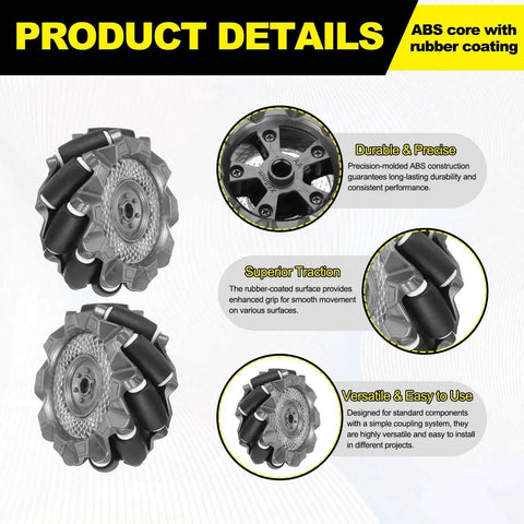Two Pack 66mm Mecanum Wheels Set 2.6 Inch Omnidirectional Wheels Kit For Smart Robot Cars And DIY Models ABS Rubber Black Perfect For Multi Directional Movement Robotics Education Competitions And Maker Projects