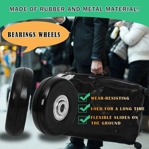 Replacement Luggage Wheel Set With Eight Rubber Swivel Caster Wheels 1.97 By 0.55 Inches for luggage and trolley case in an airport setting