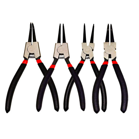 7 Inch Snap Ring Pliers Set 4Pc With Straight And Bent Jaws For Internal And External Circlips, Heavy Duty C Clamp Pliers And Clip Removal Tool