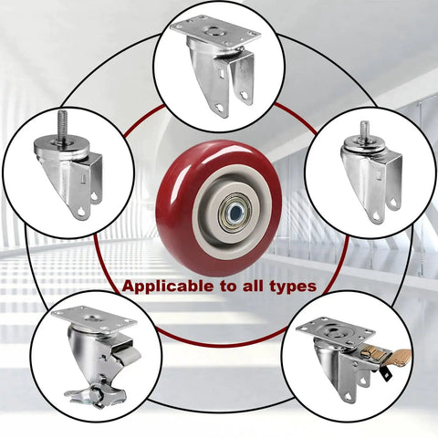 4 Pack 3 Inch PU Caster Wheels With 3 By 8 Bore Heavy Duty Plate Casters For Platform Trucks And Trolleys, 75mm Diameter