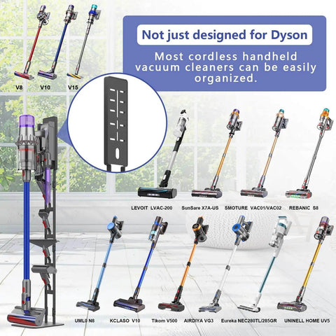 Universal Storage Stand For Dyson And Most Cordless Vacuums With A Heavy Duty Carbon Steel Base, wall-mounted display with vacuums