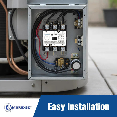 Installation view of 1 Pole 30A 24V AC Coil Definite Purpose Contactor in HVAC condenser panel.