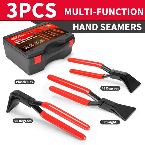 3-Piece Hand Seamers Sheet Metal Tools Set With Straight Jaw 45 Degree And 90 Degree Bending Pliers Pro Grade Storage Case