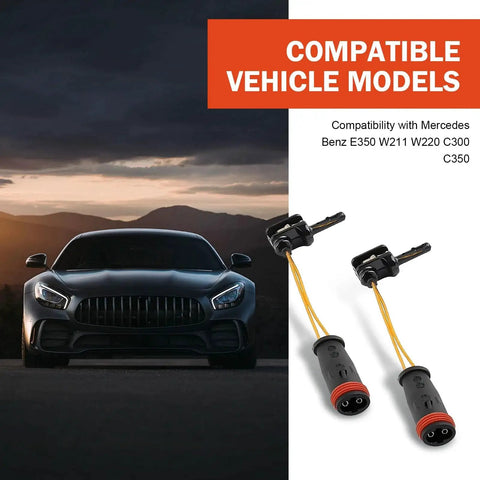 Two black brake pad sensor assemblies with yellow wires for Mercedes E350 W211 W220 C300 C350 (4 pcs)