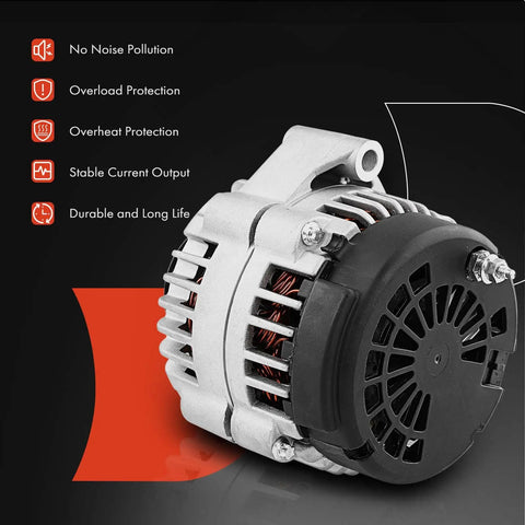 Side view of Heavy-Duty 105Amp 12V Alternator For 8.1L V8 Chevy GMC Kodiak C4500 C5500 C6500 C7500 Topkick 2001-2005 With 7-Groove Clutch Pulley