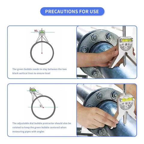 Pipe Center Finder And Marker Centering Tool For Welders And Pipe Fitters With Pro Grade Adjustable Dial Bubble Protractor in use