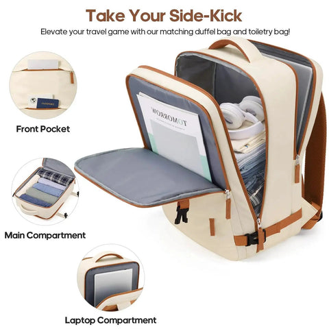 Flight Ready Luggage Set With Backpack, 20 Inch Carry On Polycarbonate Hardshell Suitcase With Spinner Wheels, TSA Lock, organized backpack compartments