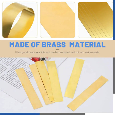 Brass Shim Stock Set, 18 Pcs Rectangular Shims 5.9 x 0.98 Inch With 6 Thicknesses From 0.002 to 0.015 Inch, brass strips shown.
