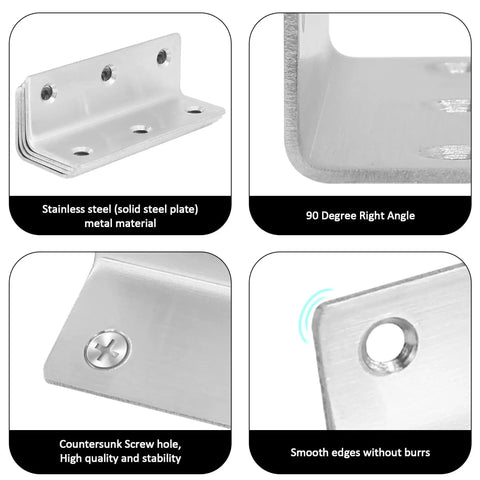 Heavy Duty L Bracket Shelf Braces 3.2 Inch, focus on stainless steel material and design features, 4 pack for wood shelves and furniture