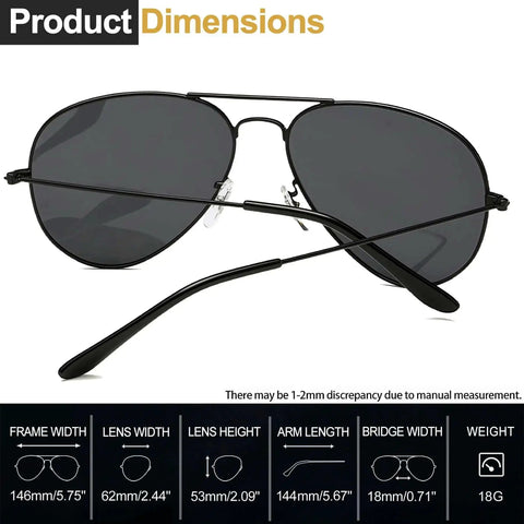 Polarized Aviation Sunnies With UV Protection Retro Black Frame And Silver Mirror Lenses Blue Fashion Shades, front view