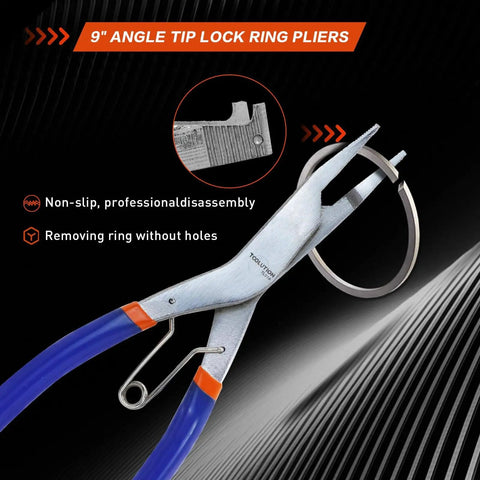 9 Inch Heavy Duty Snap Ring Pliers With Angled Tip Spring Loaded Lock Ring Pliers for automotive use, non-slip handle