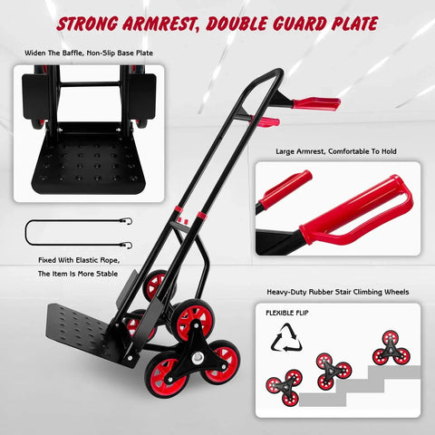 Stair Climber Hand Truck Dolly with Telescoping Handle Heavy Duty 440 Lb Capacity 3 Wheel Folding Design for stairs and floors