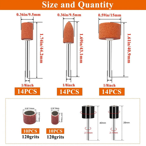 Pro Grade Dremel Sanding Bits Kit With 64 Pieces And 42 Aluminum Oxide Grinding Stones 1/8 Inch Shank Includes Sanding Drums