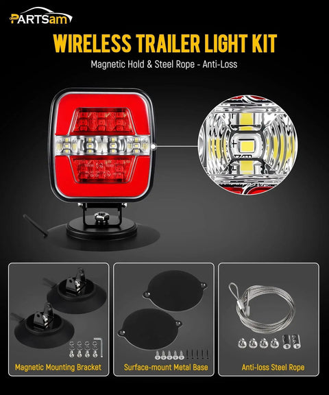 Wireless Magnetic Trailer Light Kit With 26 LEDs For Tow Trucks And Trailers, Portable LED Tail Stop Turn Backup Lights