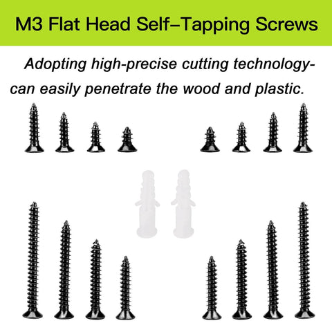 M3 Flat Head Wood Screws Assortment Kit 420 Pcs Self Tapping Phillips Drive Countersunk Carbon Steel