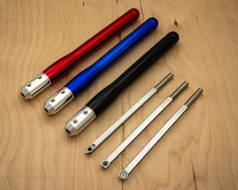 3 Carbide Wood Turning Tools Set With Rougher Finisher Detailer And 12 Inch Color Coded Solid Aluminum Lathe Tool Handles USA Made