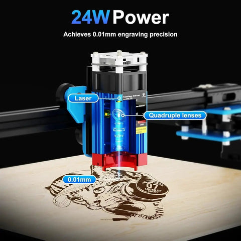 TTS-55 Pro Laser Engraver 5.5W DIY Laser Cutter With Air Assist engraving intricate design on wood with 0.08mm precision.