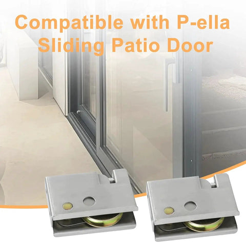 Two Pack 0C5Y00P0 Patio Door Rollers Replacement for Sliding Patio Doors, shown with compatible P-Ella door