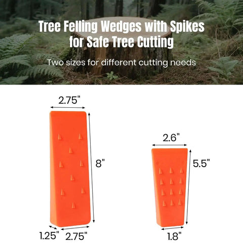 Tree Felling Wedges With Spikes 6 Pack 8 Inch And Five And A Half Inch Wedges for Safe Directing Logs, Two Sizes Shown