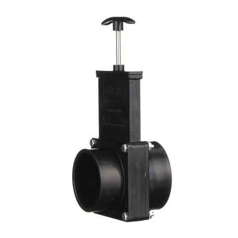 Valterra ABS gate valve for RV, 3-inch hub x spigot connection, black plastic with T-handle
