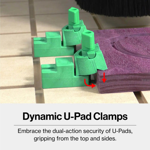 Dynamic U-Pad Clamps from MatchFit CNC Clamping Kit For Woodworking And Milling, 11 Piece Green Set securing wood.