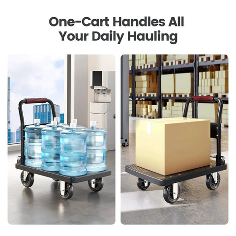 Upgraded Foldable Push Cart Dolly With 780 Lb Capacity And 360 Degree Swivel 5 Inch PU Wheels for warehouse and home use