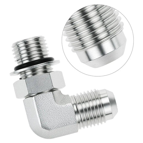 90 Degree Elbow Hydraulic Hose Fittings Set Ten Pieces Three Eighths Inch JIC Thirty Seven Degree Male End To Six SAE ORB Male Corner Elbow Adapters Carbon Steel Hydraulic End Connectors Built Tough For Flexible Leak Free Installations