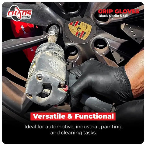 Heavy Duty 5 Mil Nitrile Gloves Latex Free Powder Free Micro Textured Grip For Repair Cleaning Painting And Chemical Work One Box Of 100 Large being used in automotive work.
