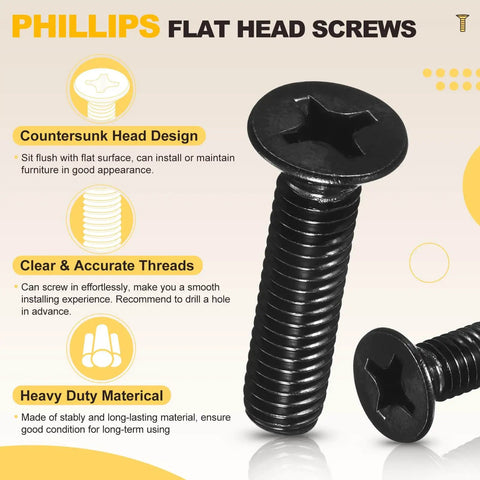 Phillips Countersunk Machine Bolt Set Size 8 32 By 3 4 Inch 50 Piece Stainless Steel 304 Flat Head Heavy Duty Hardware Kit Black Finish