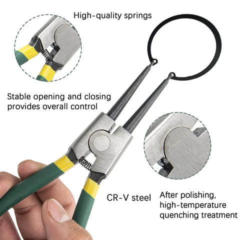 Pro Grade 4 Piece Snap Ring Pliers Set 7 Inch Heavy Duty Circlip Pliers Kit For Snap Ring Removal in use with high-quality springs