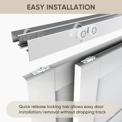 Heavy Duty Aluminum Bypass Sliding Door Hardware Kit For Two Doors With Finger Pulls, Five Foot Track System