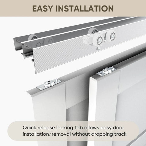 Two Door Heavy Duty Aluminum Sliding Closet Door Hardware Kit with Finger Pulls installation view