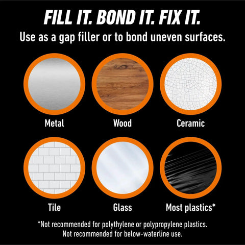 Image showing materials bonded by Clear 2 Part Epoxy Syringe, 0.85 Oz, 5 Minute Fast Set, Strong Bond: metal, wood, ceramic, tile, glass, plastics.
