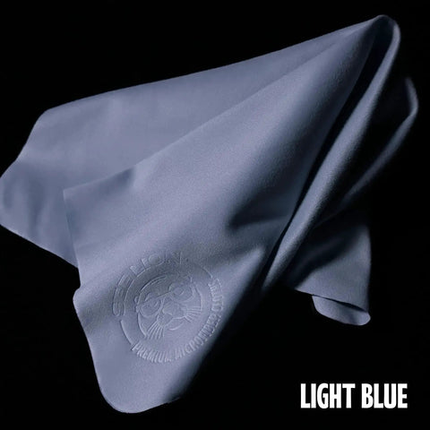 Light blue Ultrasoft Microfiber Lens Cleaning Cloth for Glasses and Screens, folded with logo imprint.
