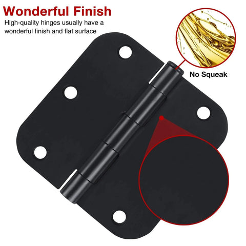 Six Pack Matte Black Interior Door Hinges Three Point Five Inch Round With Five Eighths Inch Radius Heavy Duty Hinges Removable Pin