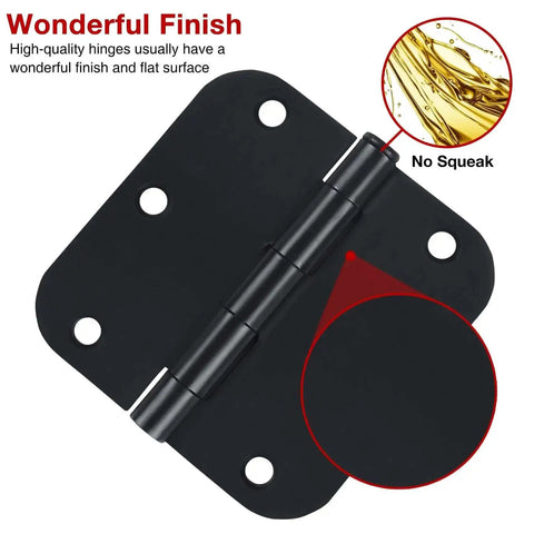 Rounded Matte Black Door Hinges Set Three And A Half Inch Five Eighths Inch Radius Thirty Pack Interior Flat Iron Bifold Standard