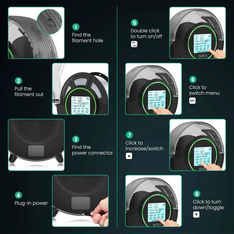 Instruction steps for using All In One Filament Dryer S2 With Built In Circulation Fan 70C Max Temperature 3D Printer Filament Dehydrator