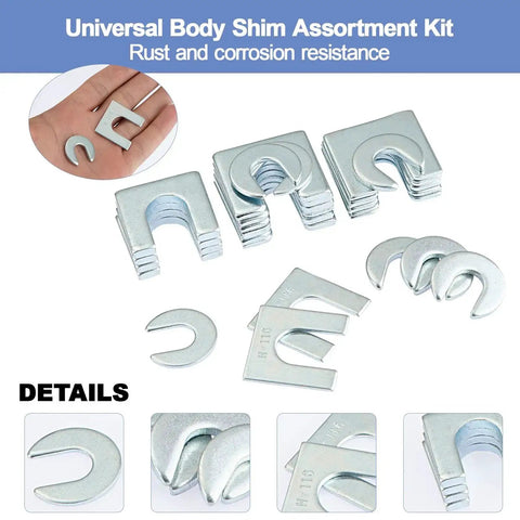 Auto Body Shim Kit With 140 Piece Universal Alignment Shims Set of zinc-plated steel U-shaped shims