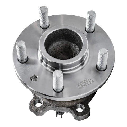 Rear Wheel Bearing Hubs Assembly 2 Piece Replacement for Ford Escape 2013 to 2019 C Max 2013 to 2018 Lincoln MKC 2015 to 2019 FWD Models Bolt Right Up, showing one hub with five bolts and ABS sensor cap, top-down view.