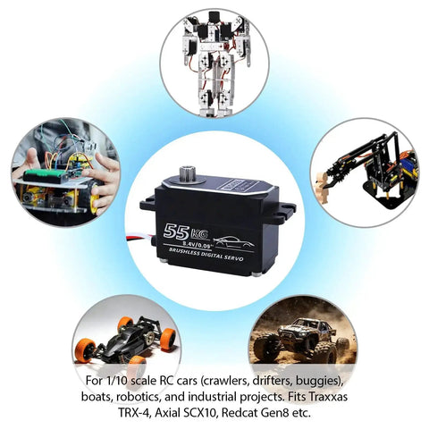 High Torque 55Kg Low Profile Programmable Brushless Digital Servo For 1 To 10 Drift Cars 0.09Sec Speed Full Metal Gear Steering Servo