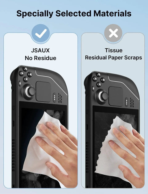 Comparison of 50 Pack Microfiber Cleaning Cloths 6x6 Inches Safe For Lenses Screens Devices with regular tissue on device screen