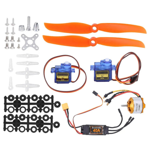 RC Plane Motor Kit With SG90 Servo 2212 KV2200 Brushless Motor 6035 Propeller 40A ESC XT60T components displayed