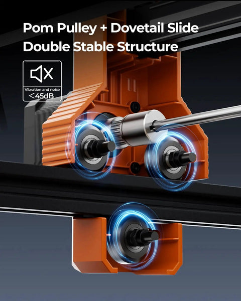 Close-up of the POM pulley and dovetail slide structure on the 12W Laser Engraver ACMER S2 with 300x300mm work area.