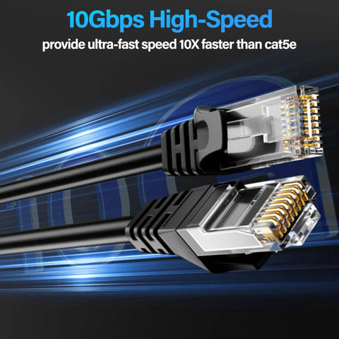 10Gbps Cat6 Ethernet Cable 75 Ft UTP Bare Copper Network Cable For Server And Data Center, two black connectors, blue graphic