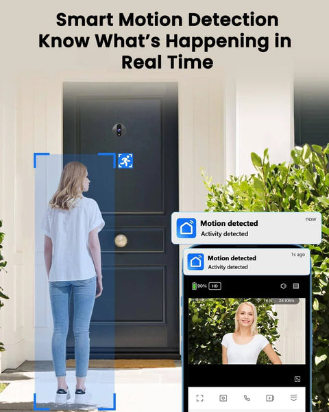 Woman approaching door tracked by 2K Video Peephole Doorbell Camera With 4.3 Inch Color Monitor 8000mAh Battery 170 Degree View