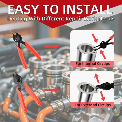 10 Piece Snap Ring Pliers Set Heavy Duty Internal And External Circlip Pliers Kit with straight and bent tips for easy installation