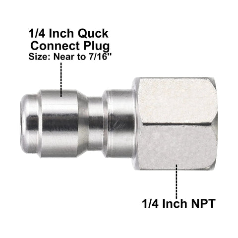 Stainless Steel Quarter Inch Quick Connect Plug To Female NPT Fittings For Pressure Washers 5000 PSI Heavy Duty Corrosion Resistant
