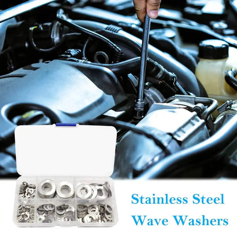295 Pcs 304 Stainless Steel Spring Wave Washer Set With 7 Sizes M3 M4 M5 M6 M8 M10 M12 For Automotive Home Improvement Machinery And DIY Projects Heavy Duty Fasteners And Gaskets in use