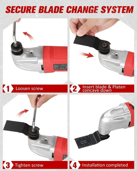 Secure blade change system for Beast Oscillating Multi Tool With 22000 OPM And 3 Degree Oscillation, Red