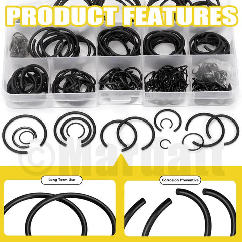 322 Piece Round Wire Snap Rings Set With 14 Sizes From 7mm To 30mm Internal C Clips Retaining Rings For Holes 65Mn Steel